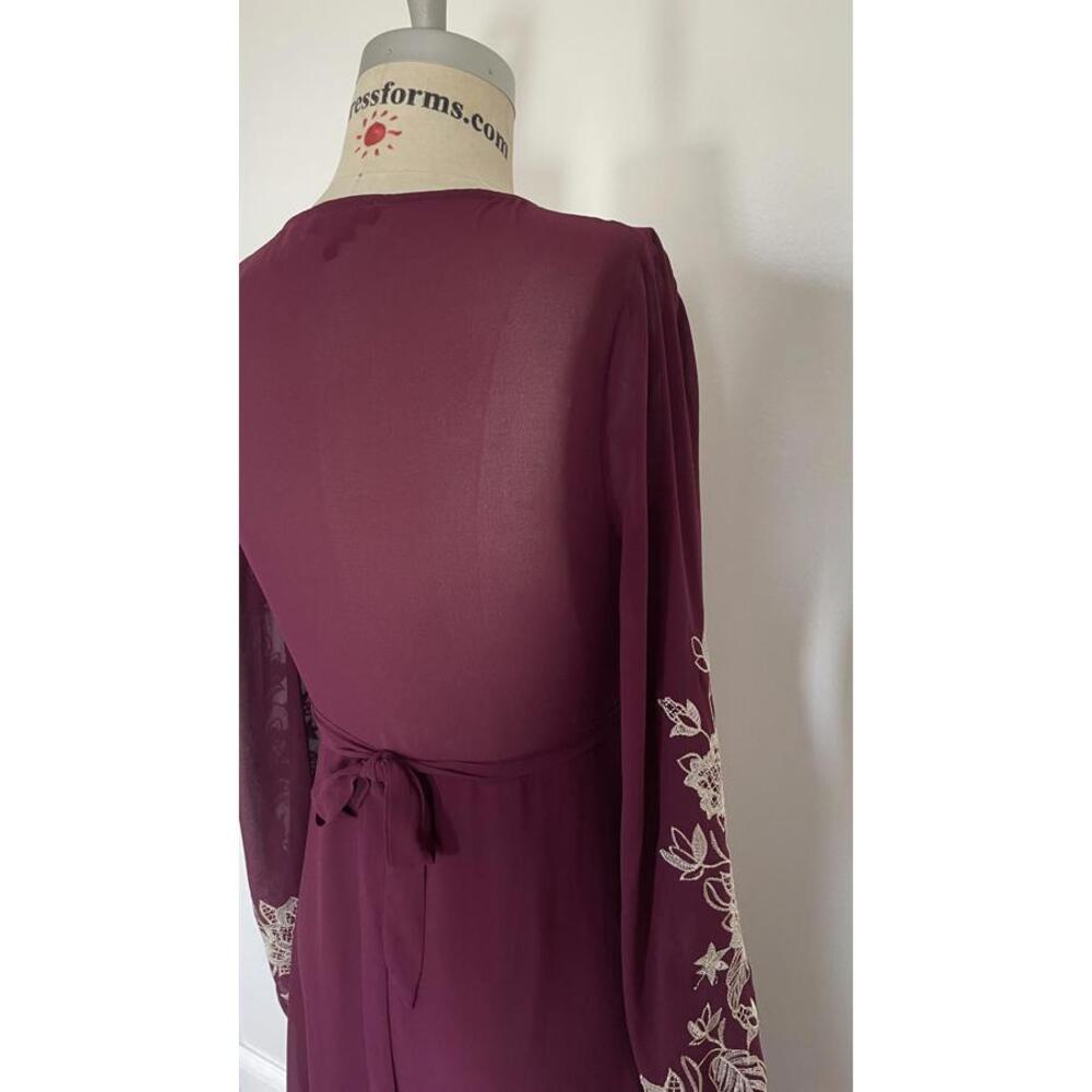 Soieblu - Long Sleeve Burgundy Maxi Dress with Embroidered Sheer Sleeves, size S - Picture 6 of 9